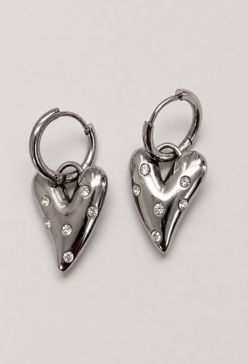Aretes Argolla Corazón con Cristales Plateados BYBLA - vista 2