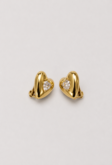 Aretes Topo Corazón Dorado con Cristal