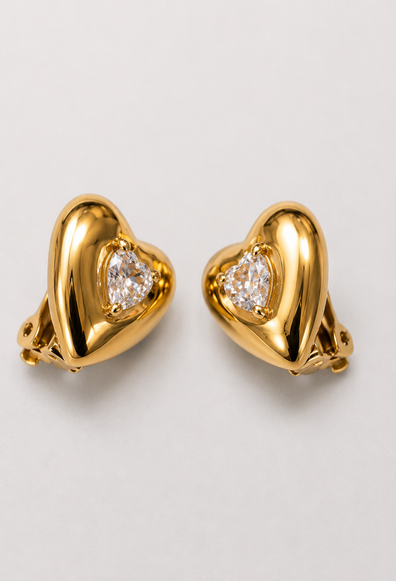 Aretes Topo Corazón Dorado con Cristal BYBLA - vista 2