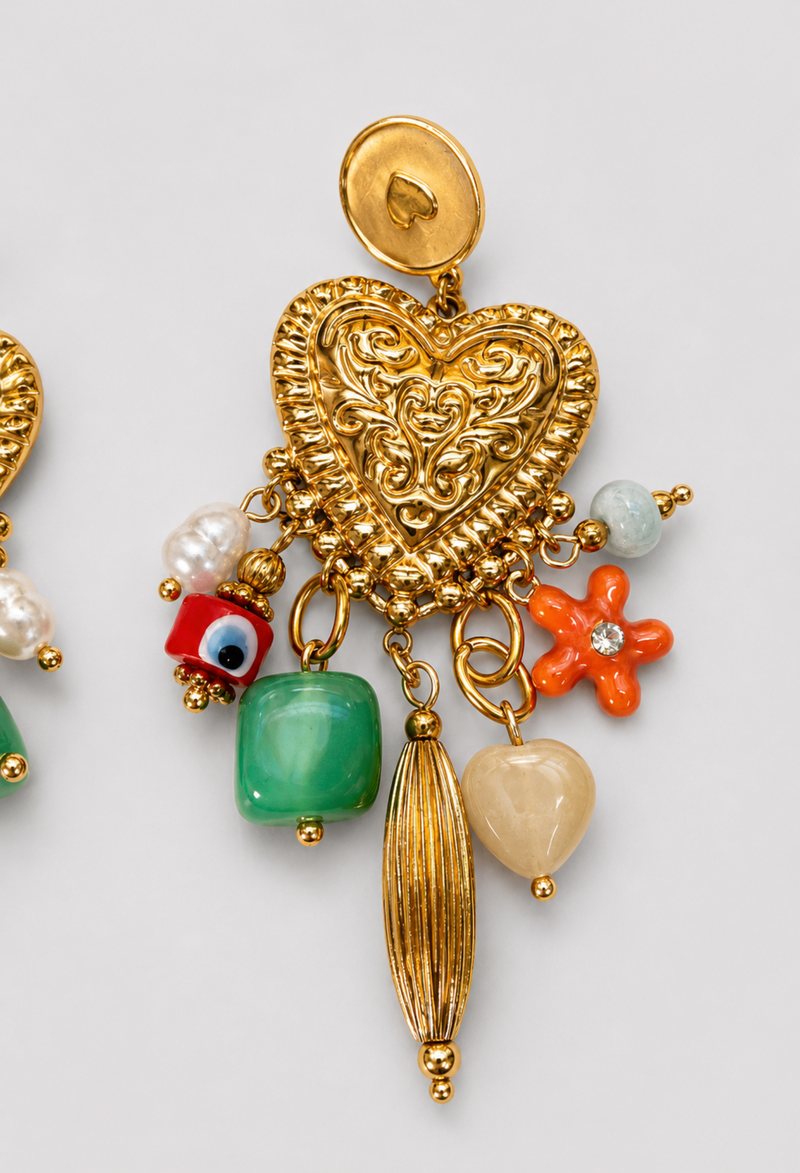 Aretes Corazón Dorado Dijes Multicolor BYBLA - vista 2