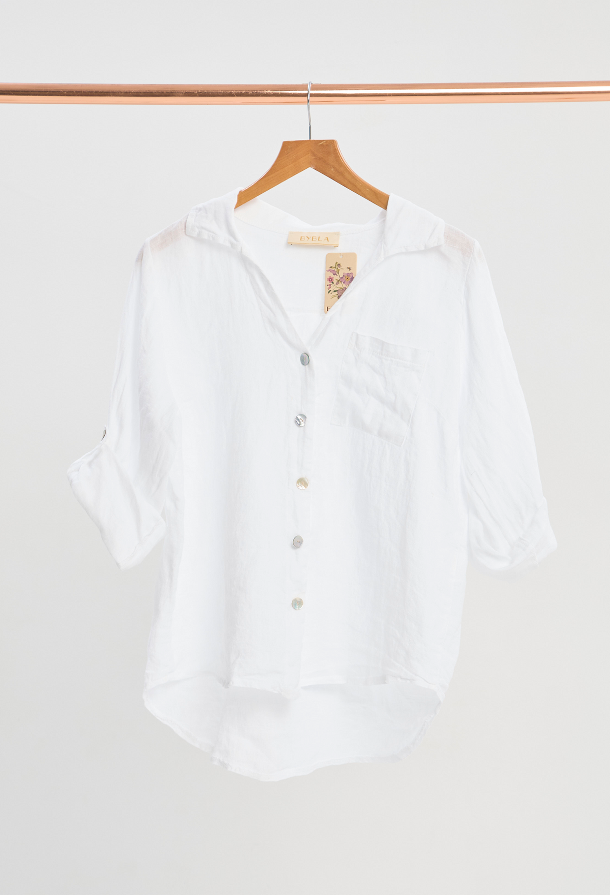 Blusa Lino Manga Larga Blanca BYBLA