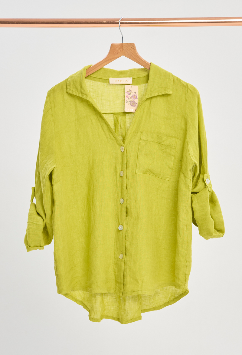 Blusa Lino Manga Larga Verde Limón BYBLA