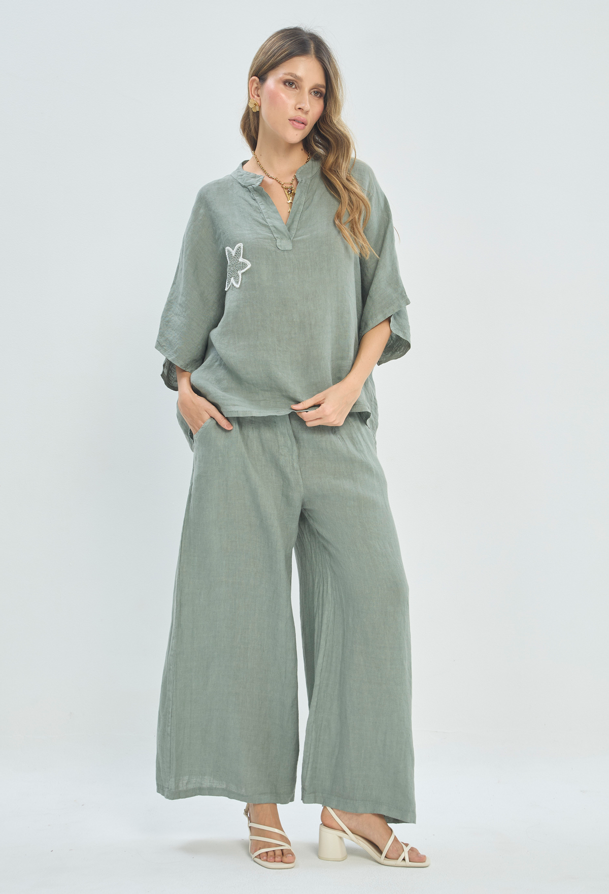 Pantalón Palazzo en Lino Salvia BYBLA