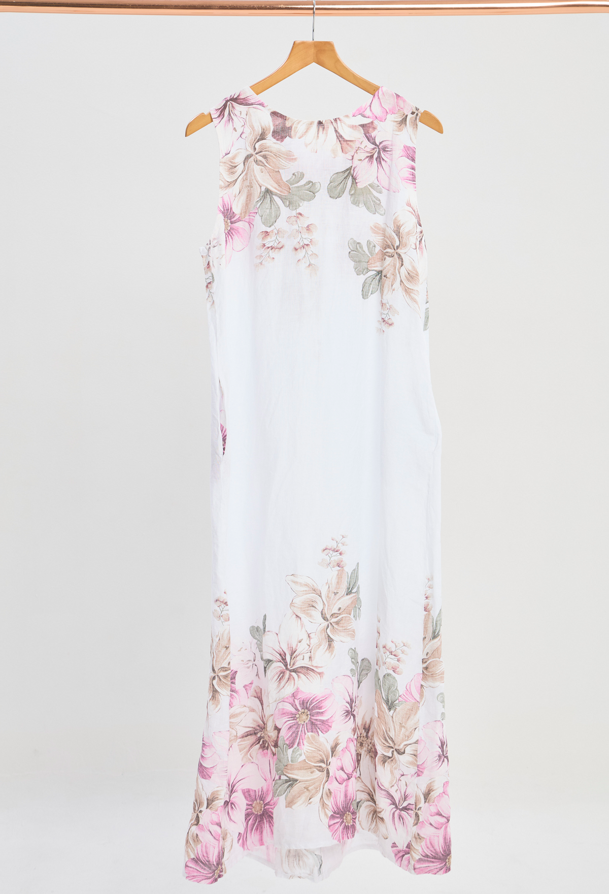 Vestido Largo Lino Floral Blanco BYBLA