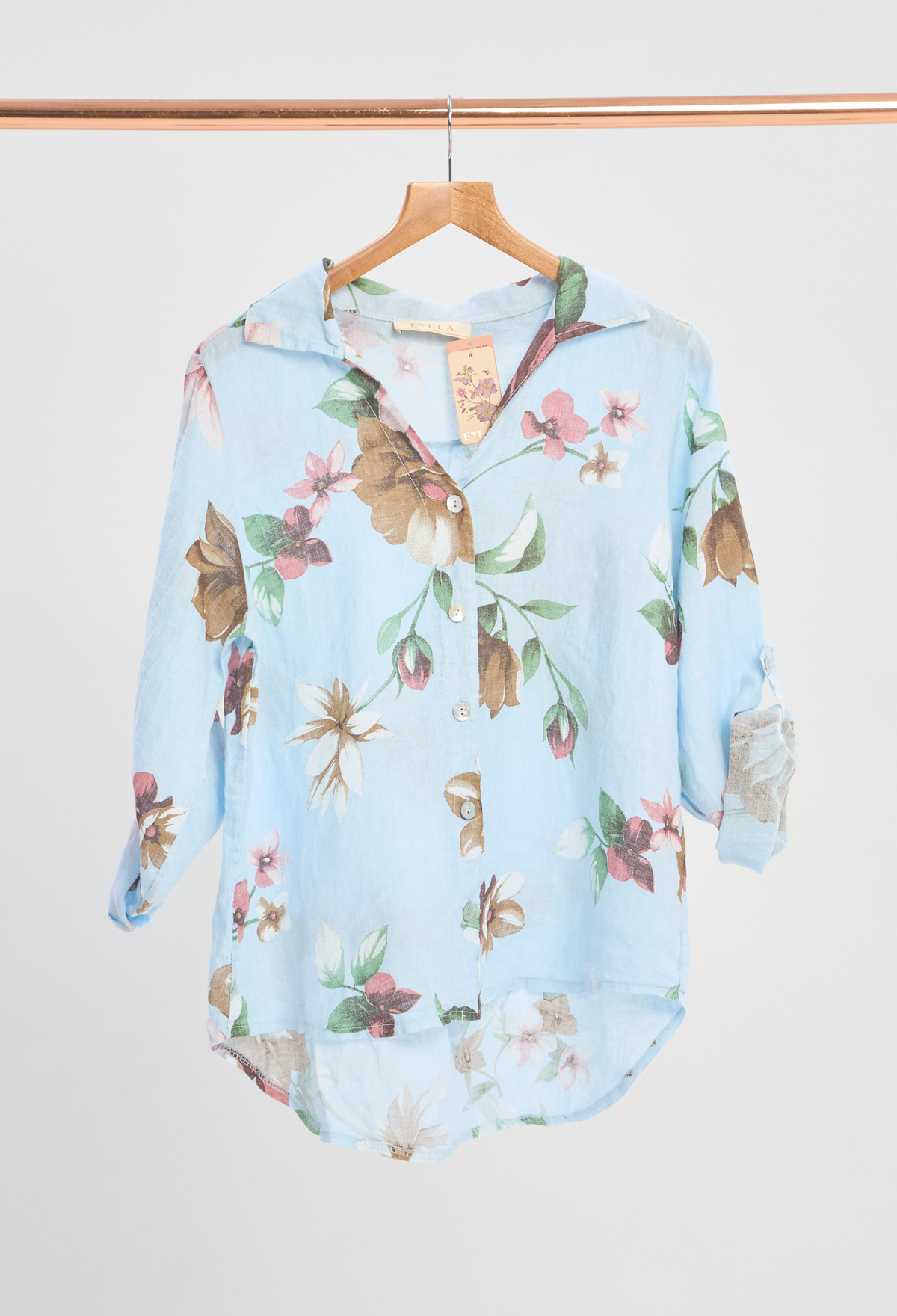 Blusa Lino Estampado Floral Azul Cielo BYBLA