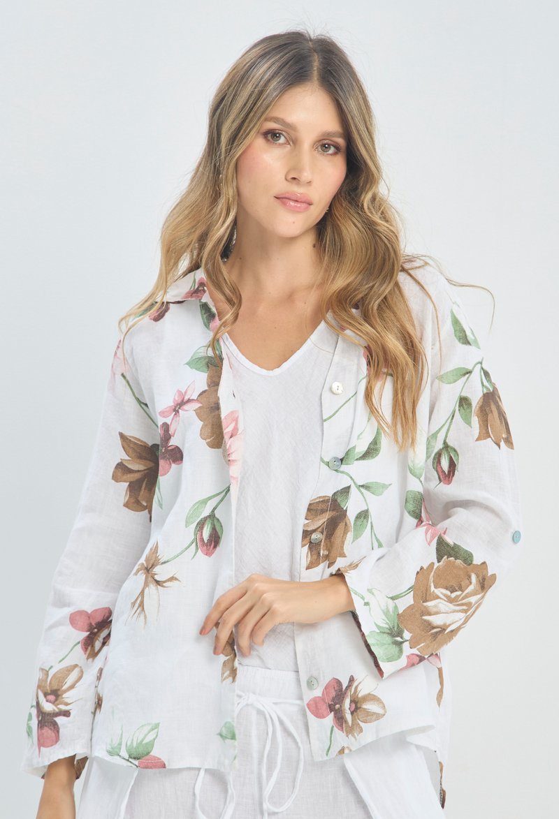 Blusa Lino Estampado Floral Blanca BYBLA - vista 2