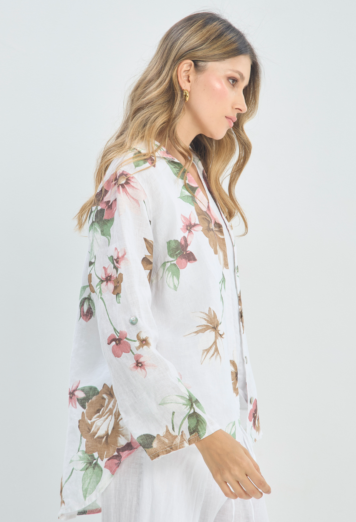 Blusa Lino Estampado Floral Blanca BYBLA - vista 4