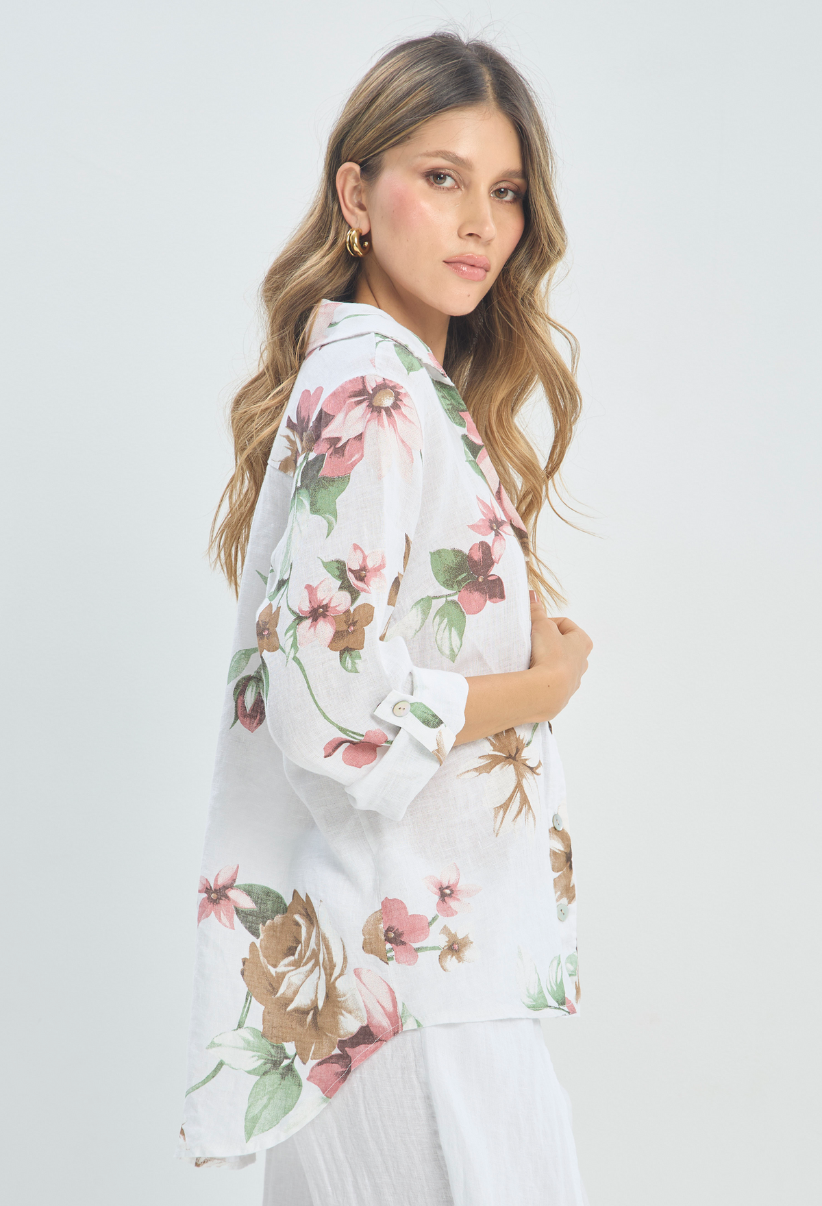 Blusa Lino Estampado Floral Blanca BYBLA - vista 3