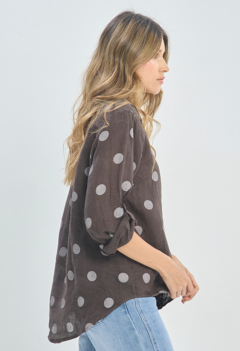 Blusa Lino Lunares Café BYBLA - vista 2