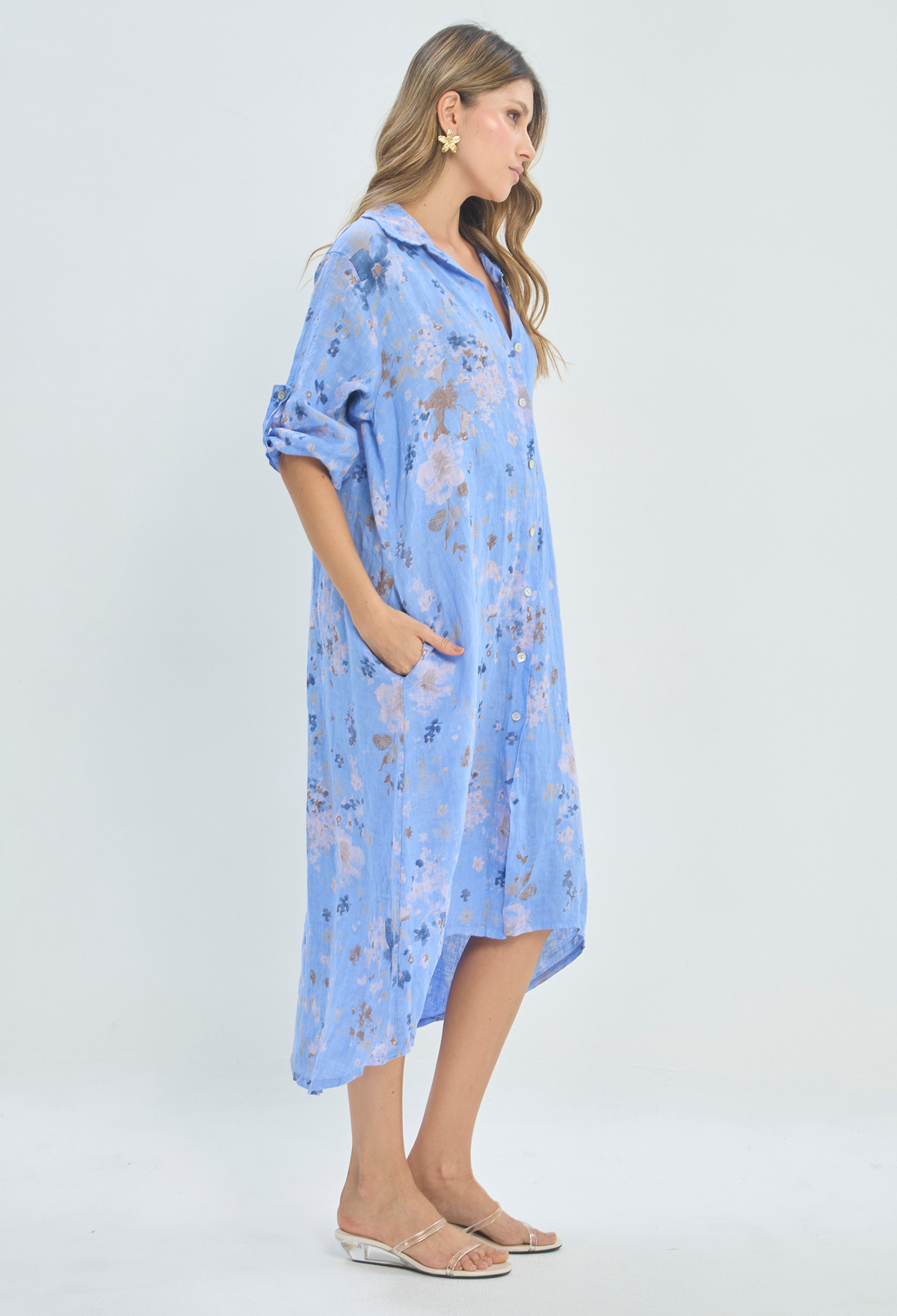 Vestido Camisero Lino Floral Azul BYBLA - vista 2
