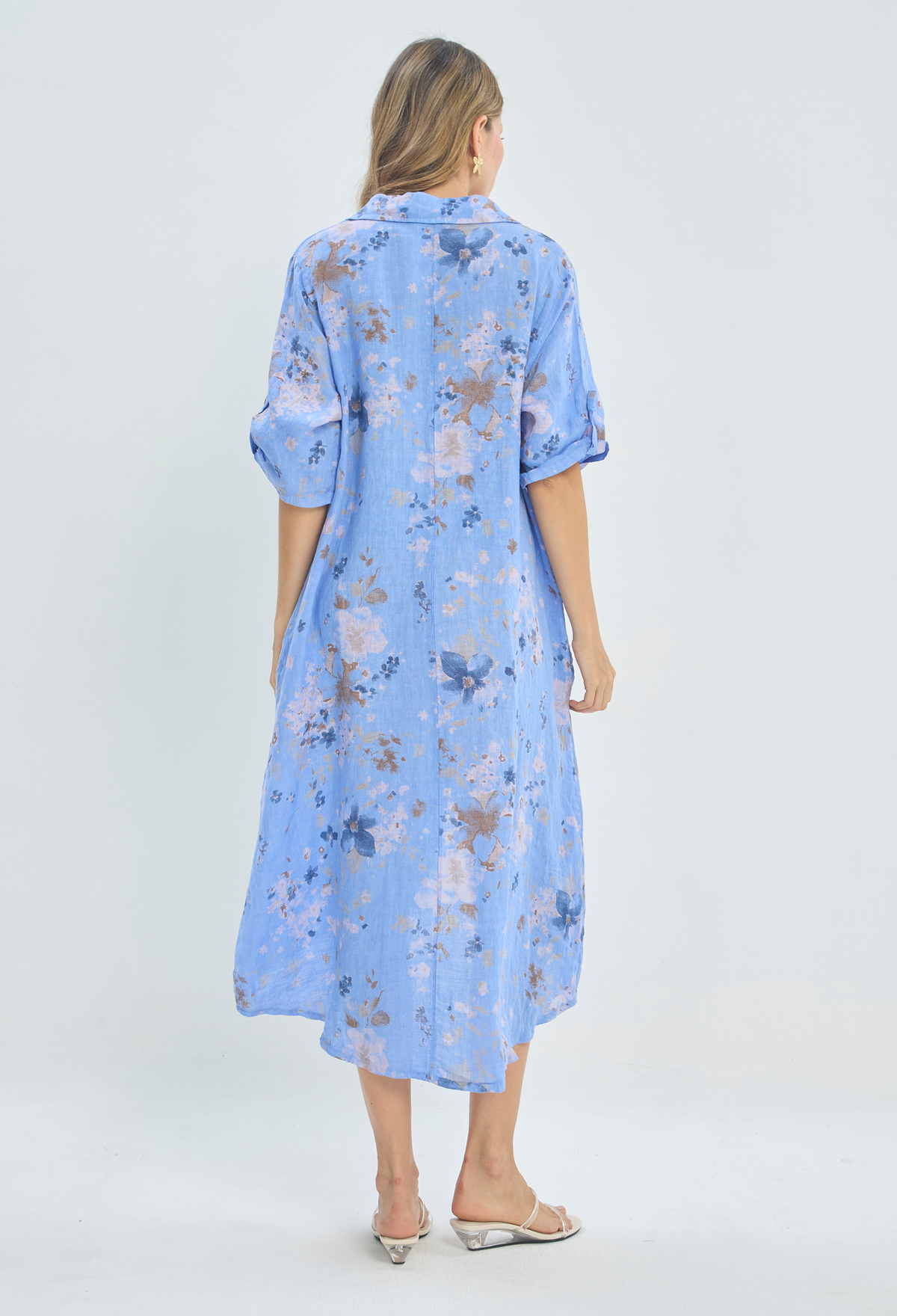 Vestido Camisero Lino Floral Azul BYBLA - vista 3