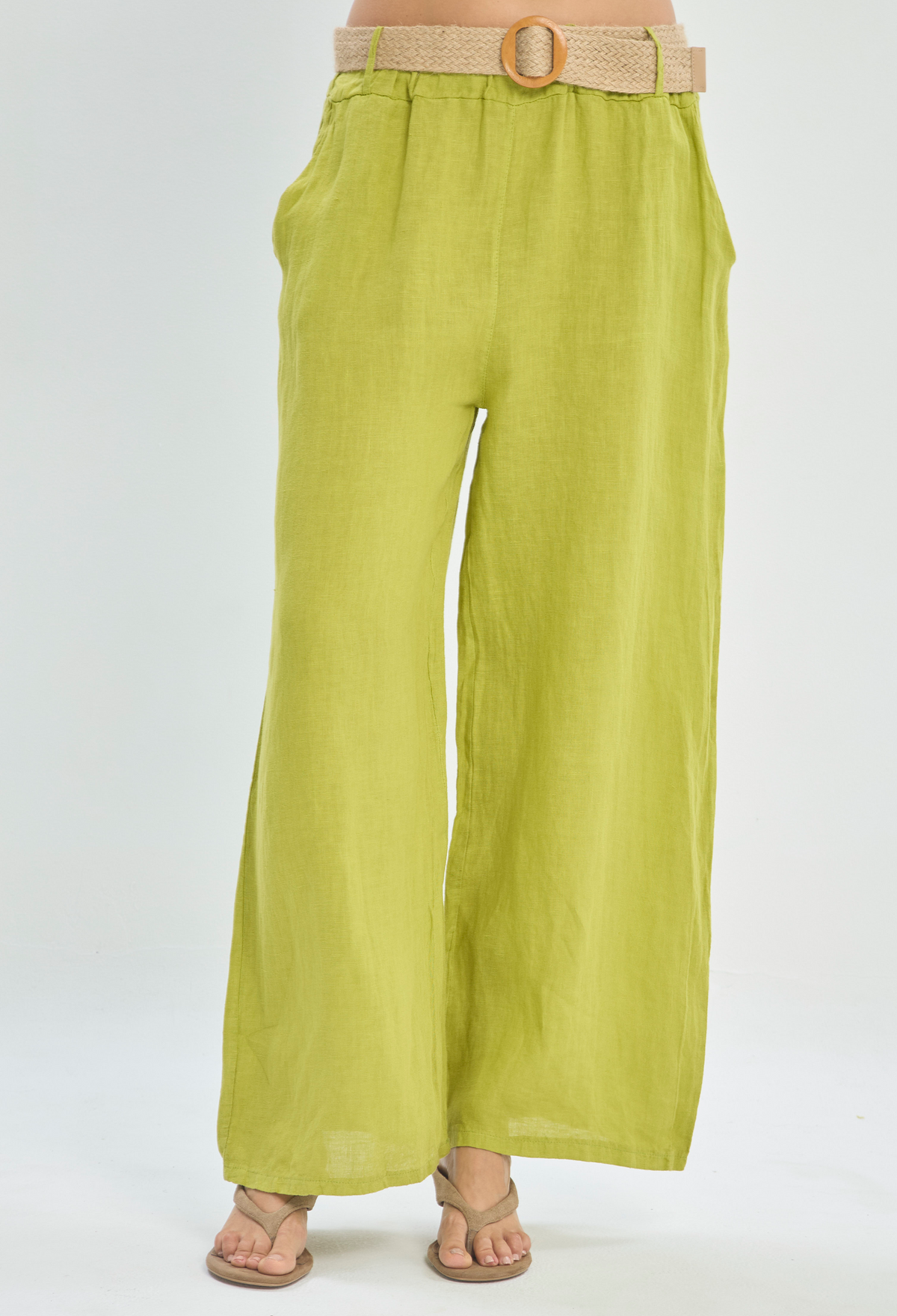 Pantalón Lino Cinturón Verde Limón BYBLA - vista 2