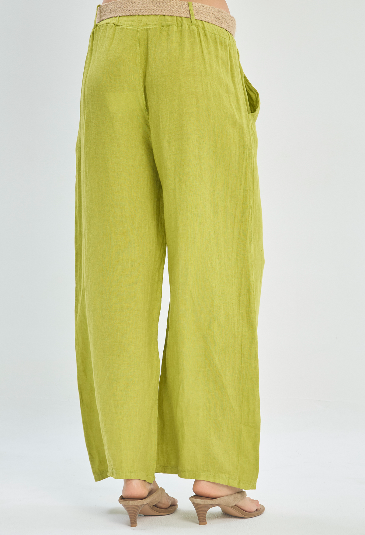 Pantalón Lino Cinturón Verde Limón BYBLA - vista 4