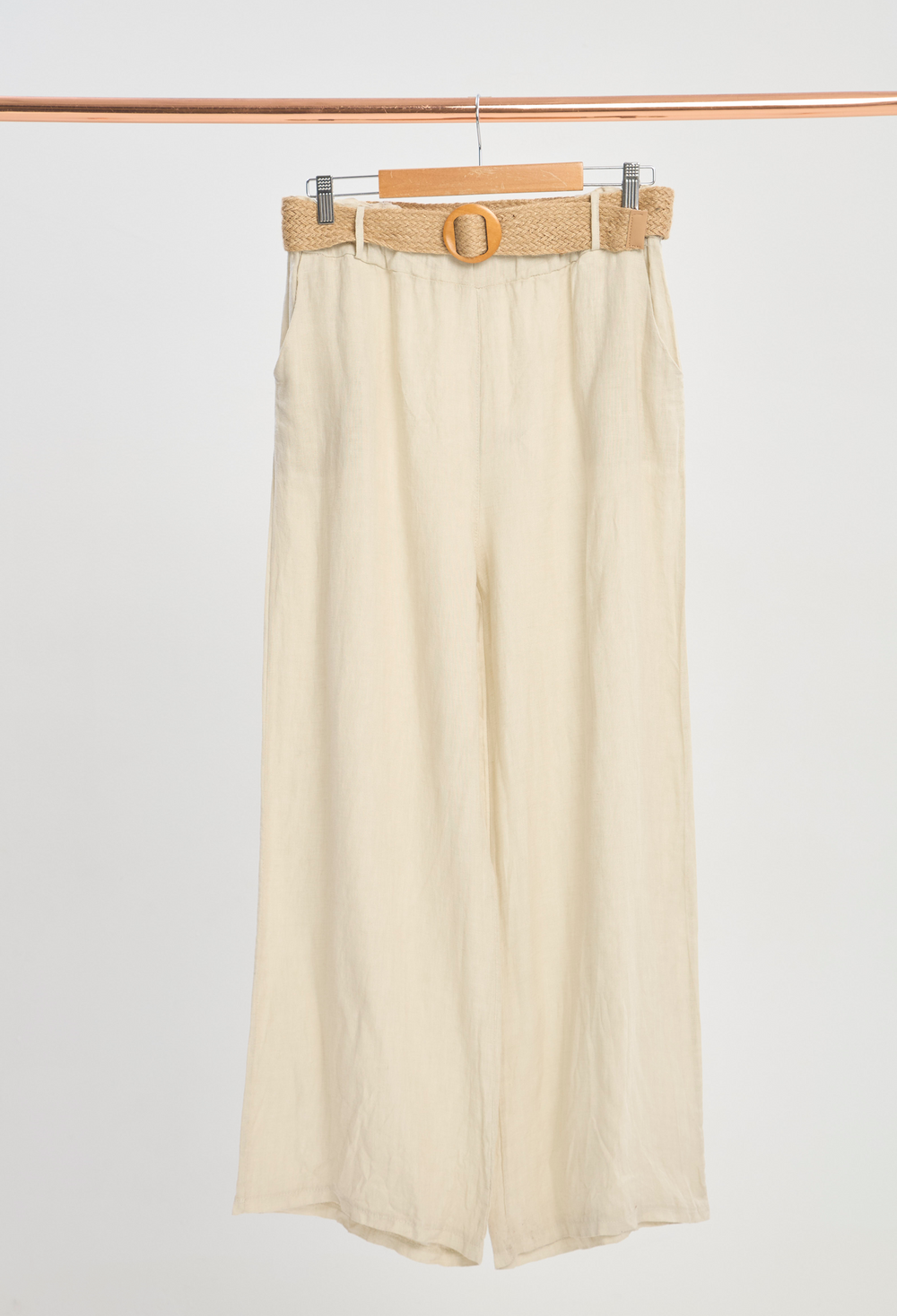 Pantalón Lino Cinturón Crudo BYBLA