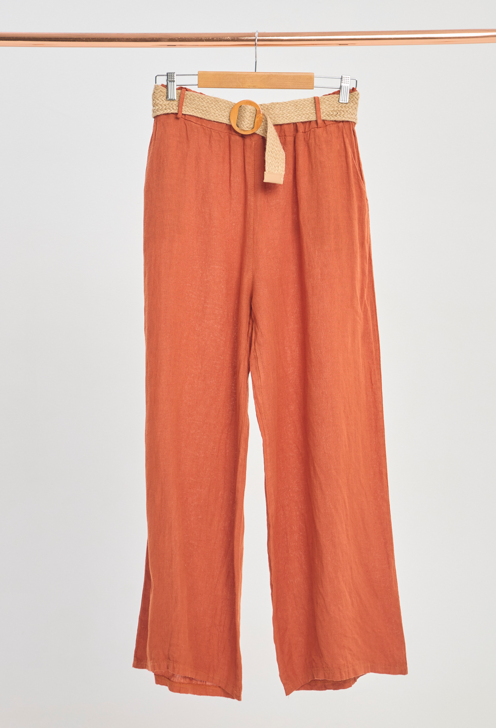 Pantalón Lino Cinturón Terracota BYBLA