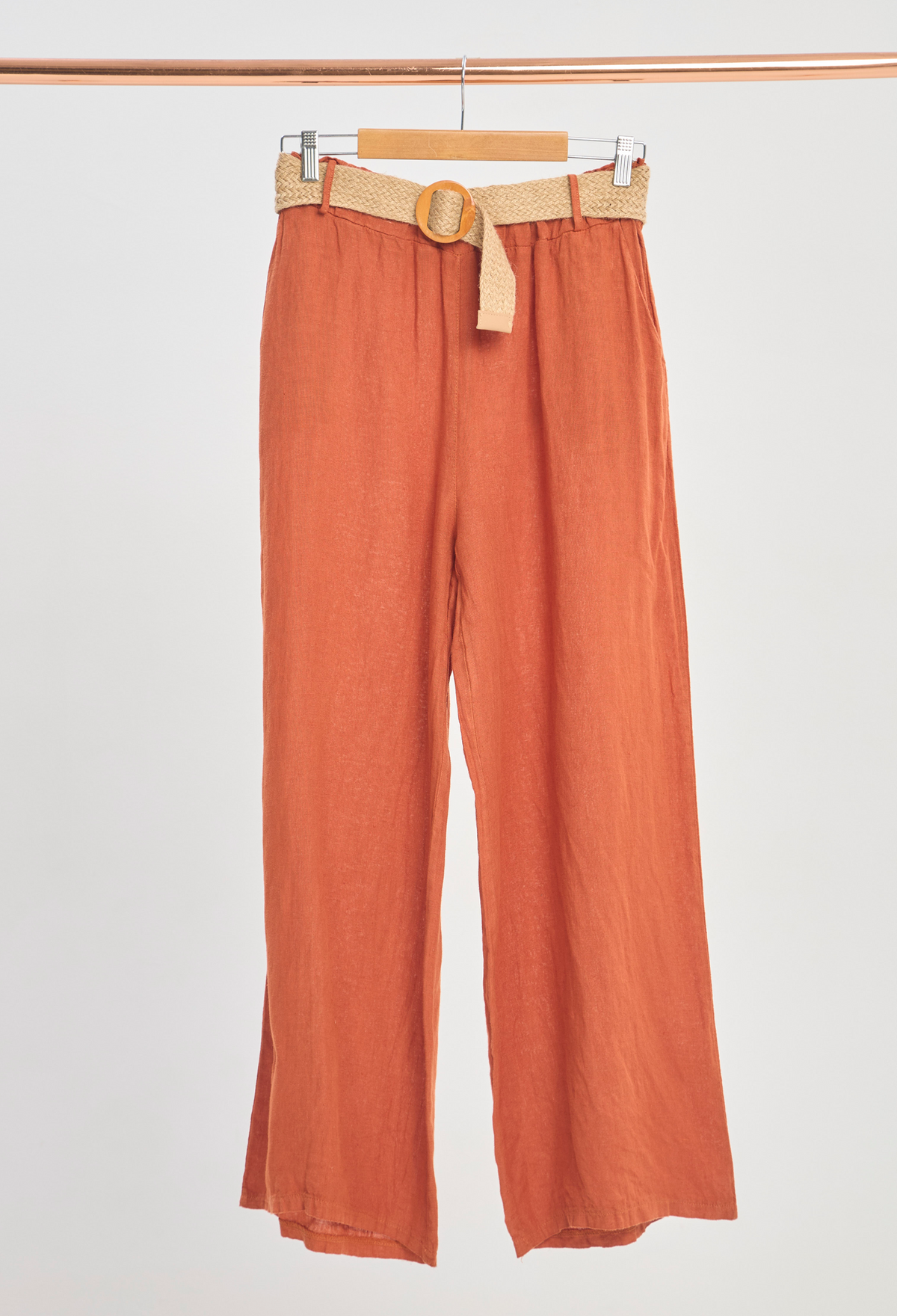 Pantalón Lino Cinturón Terracota BYBLA