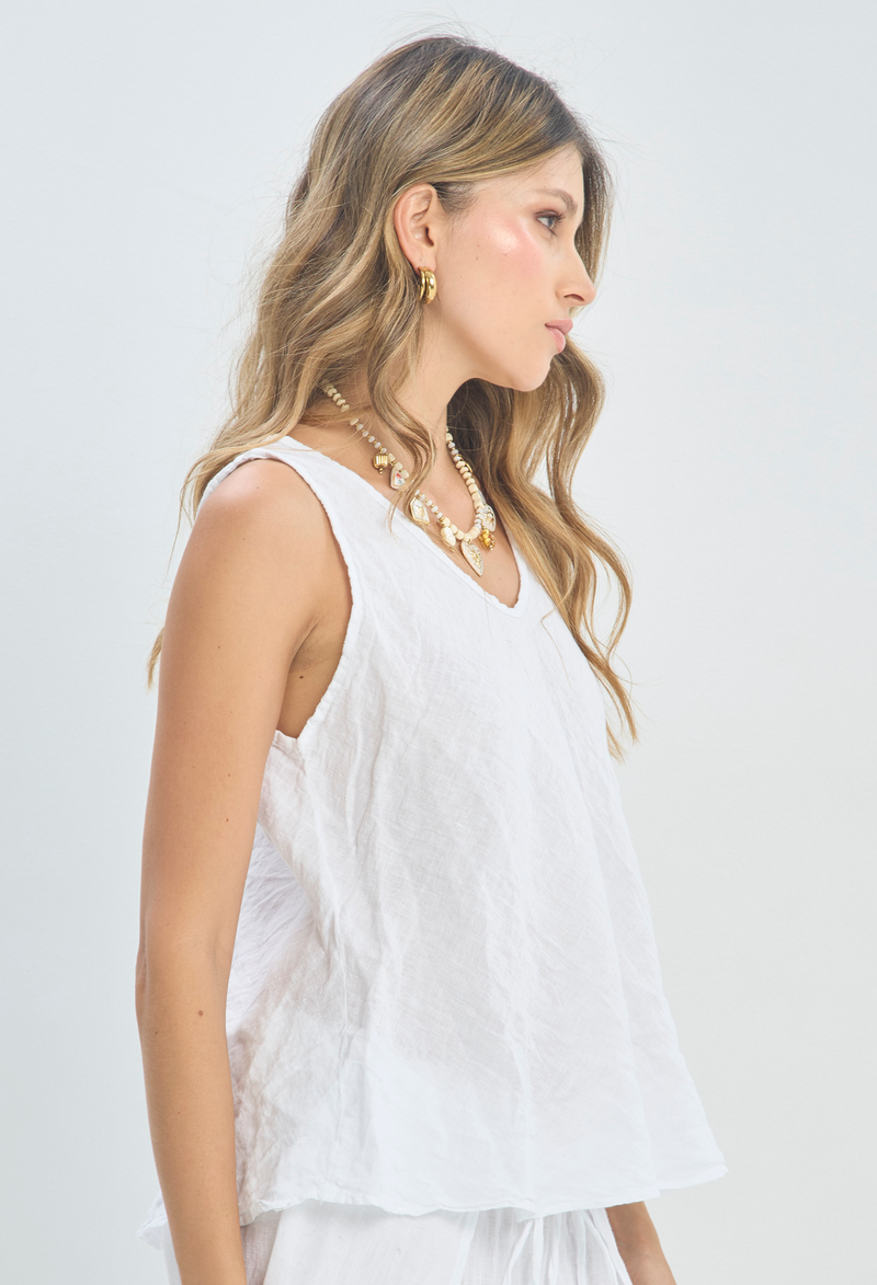 Blusa Lino Sisa Cuello V Blanca BYBLA - vista 2