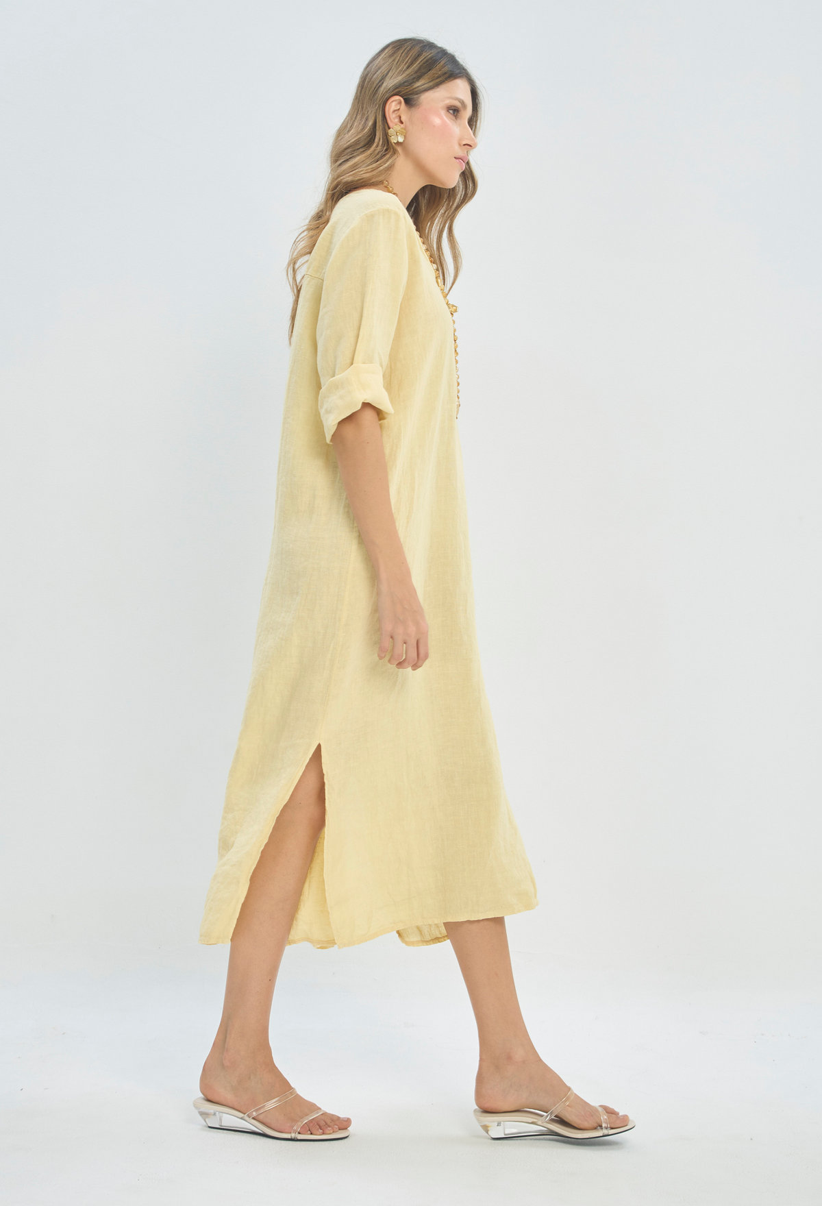 Vestido Largo en Lino Amarillo Suave BYBLA - vista 3