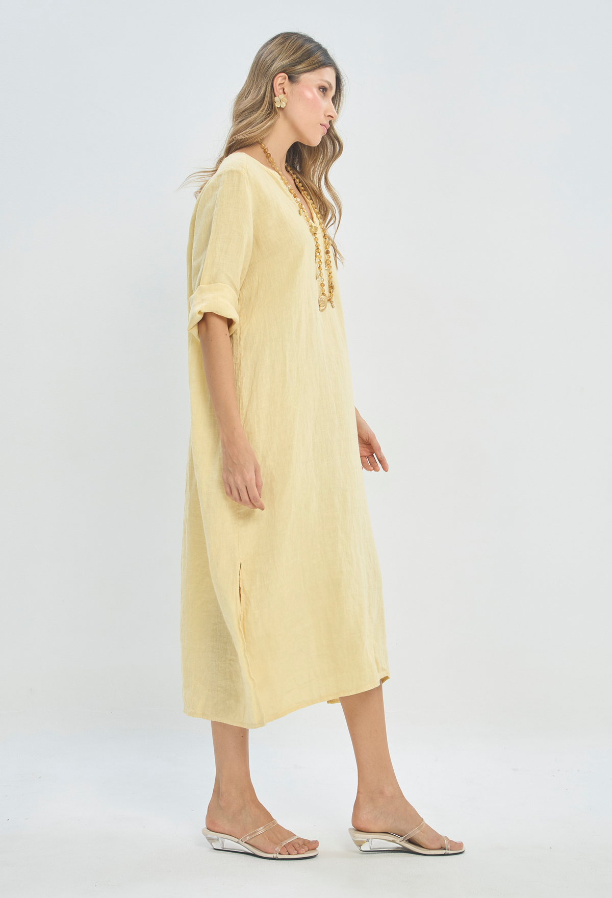 Vestido Largo en Lino Amarillo Suave BYBLA - vista 4
