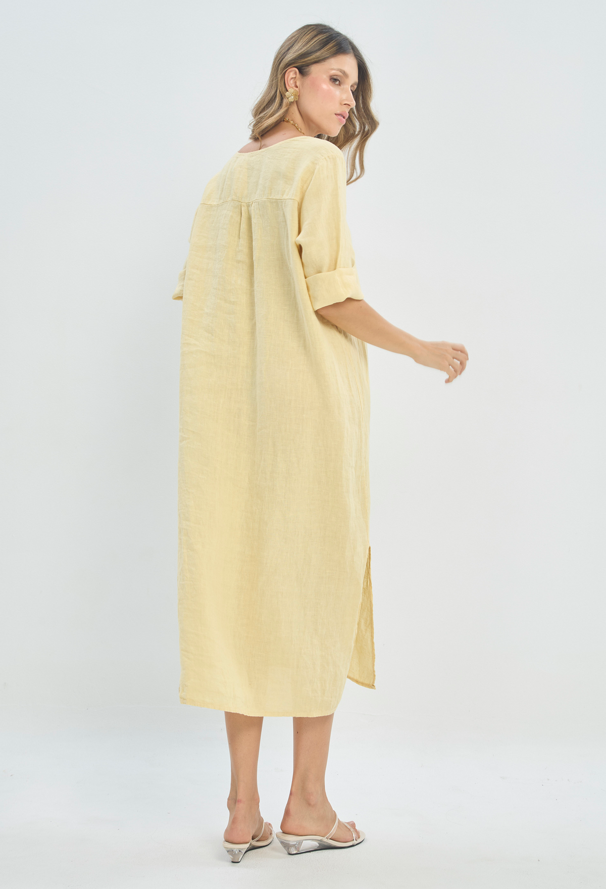 Vestido Largo en Lino Amarillo Suave BYBLA - vista 5