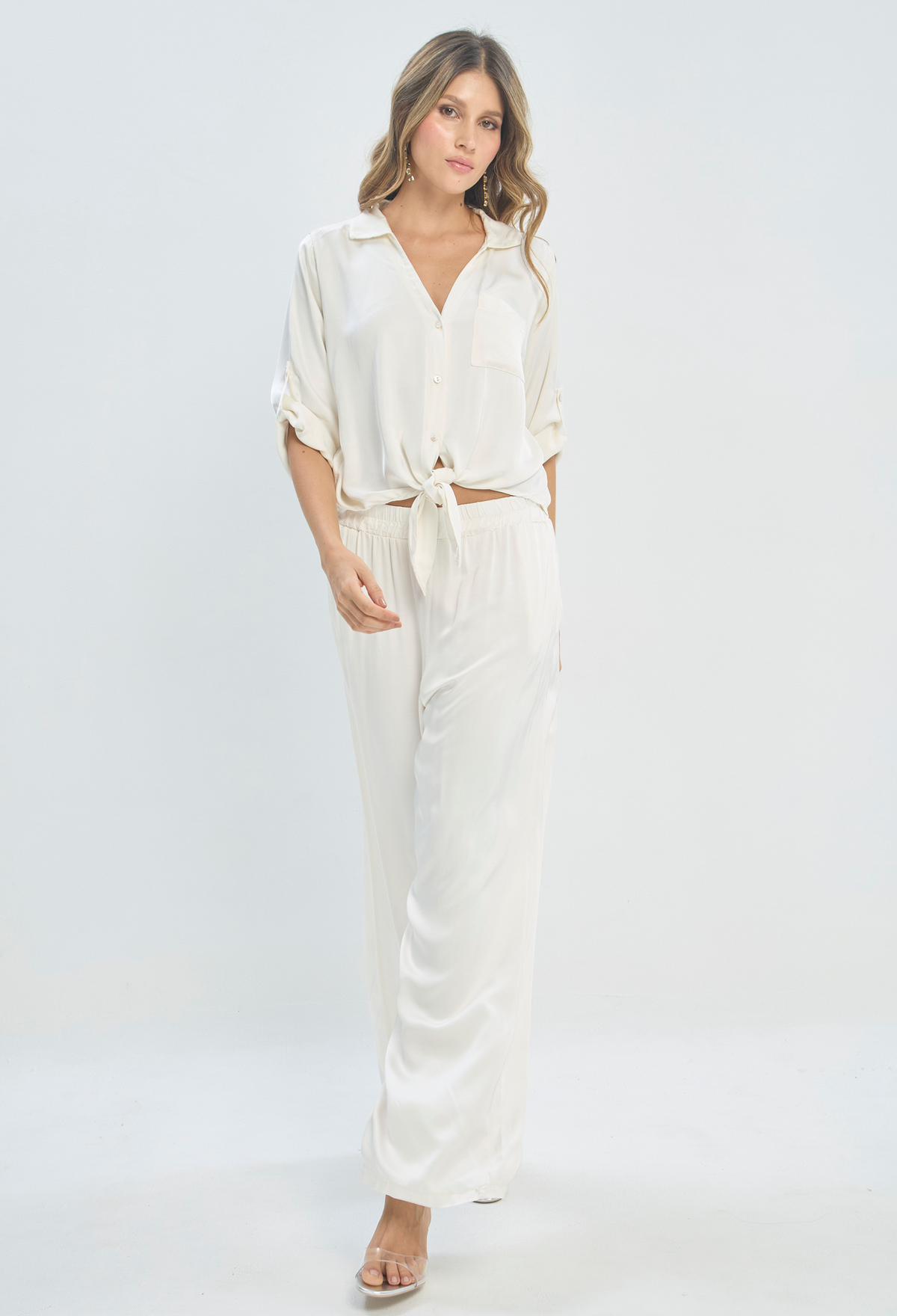 Pantalón Satinado Blanco Marfil BYBLA