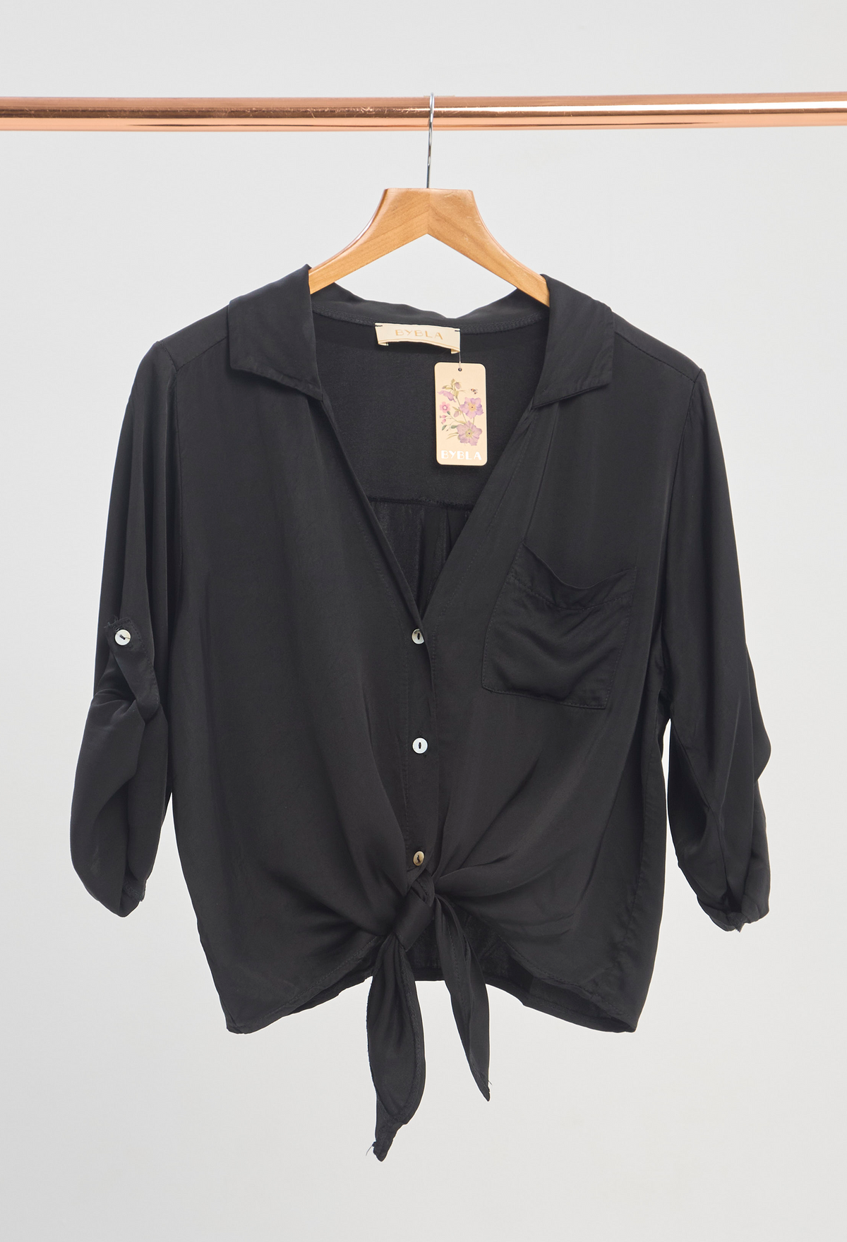 Blusa Anudada Manga 3/4 Negra BYBLA
