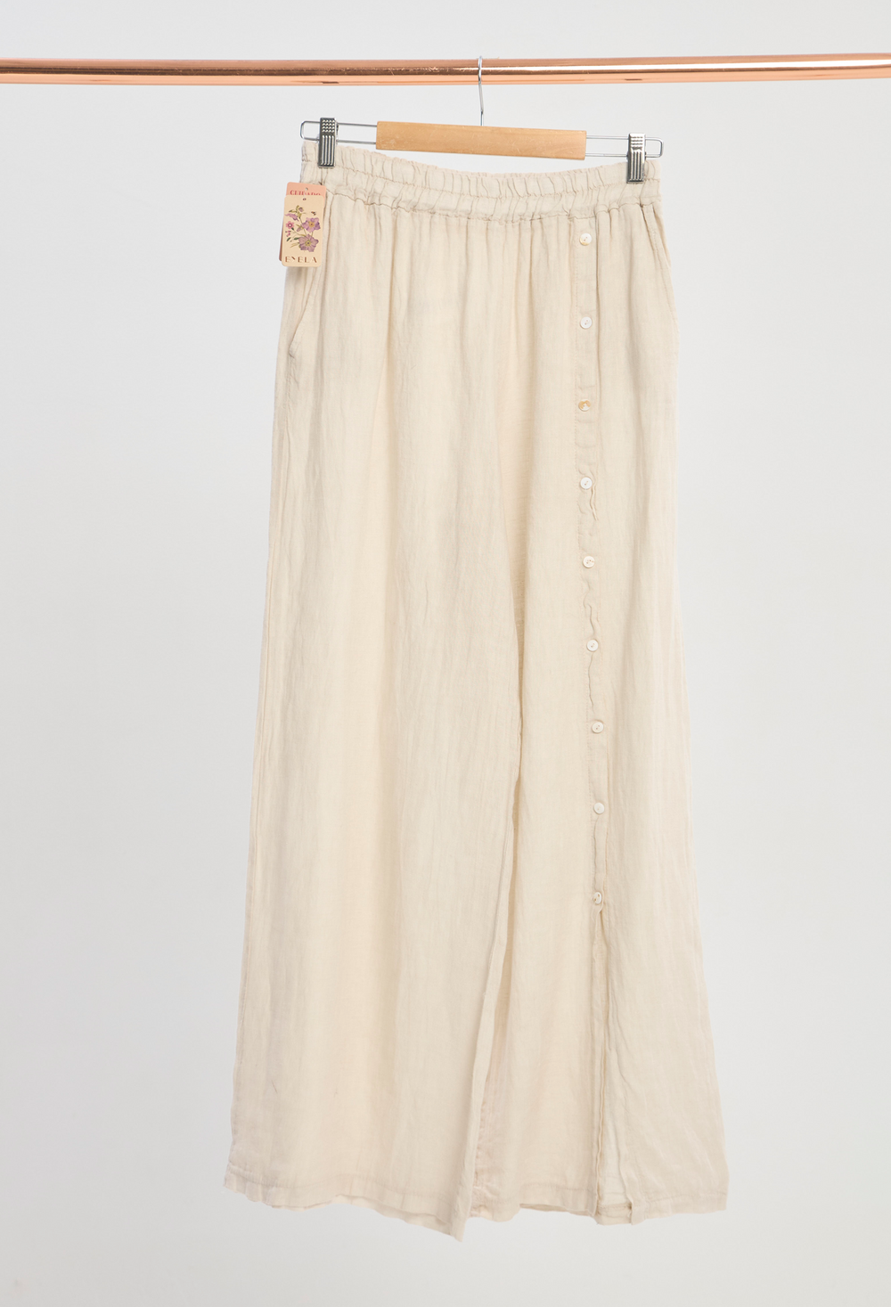 Pantalón en Lino Botones Beige BYBLA