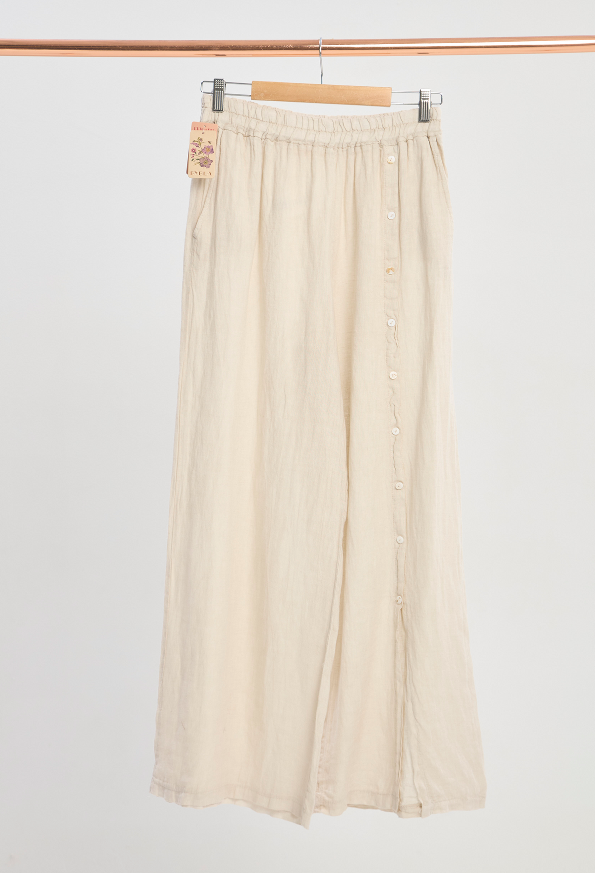 Pantalón en Lino Botones Beige BYBLA