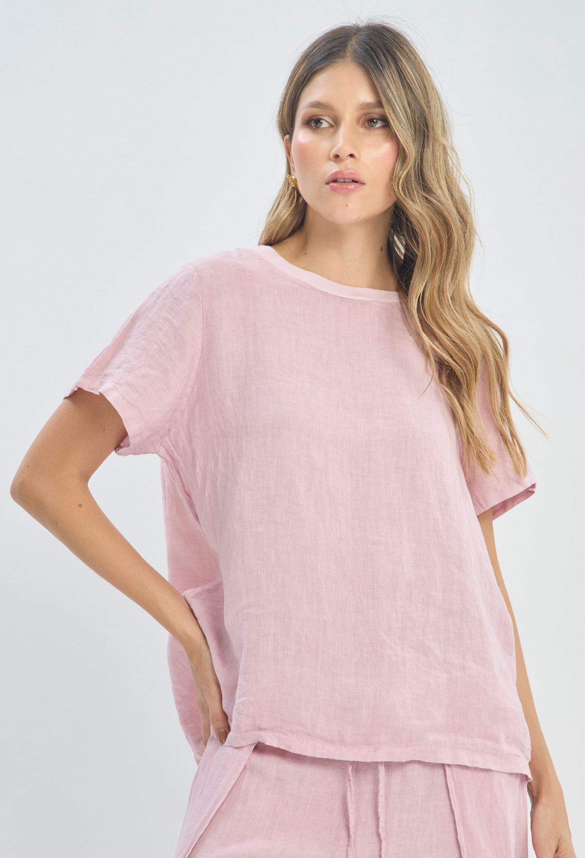 Blusa Lino Manga Corta Rosa BYBLA - vista 2