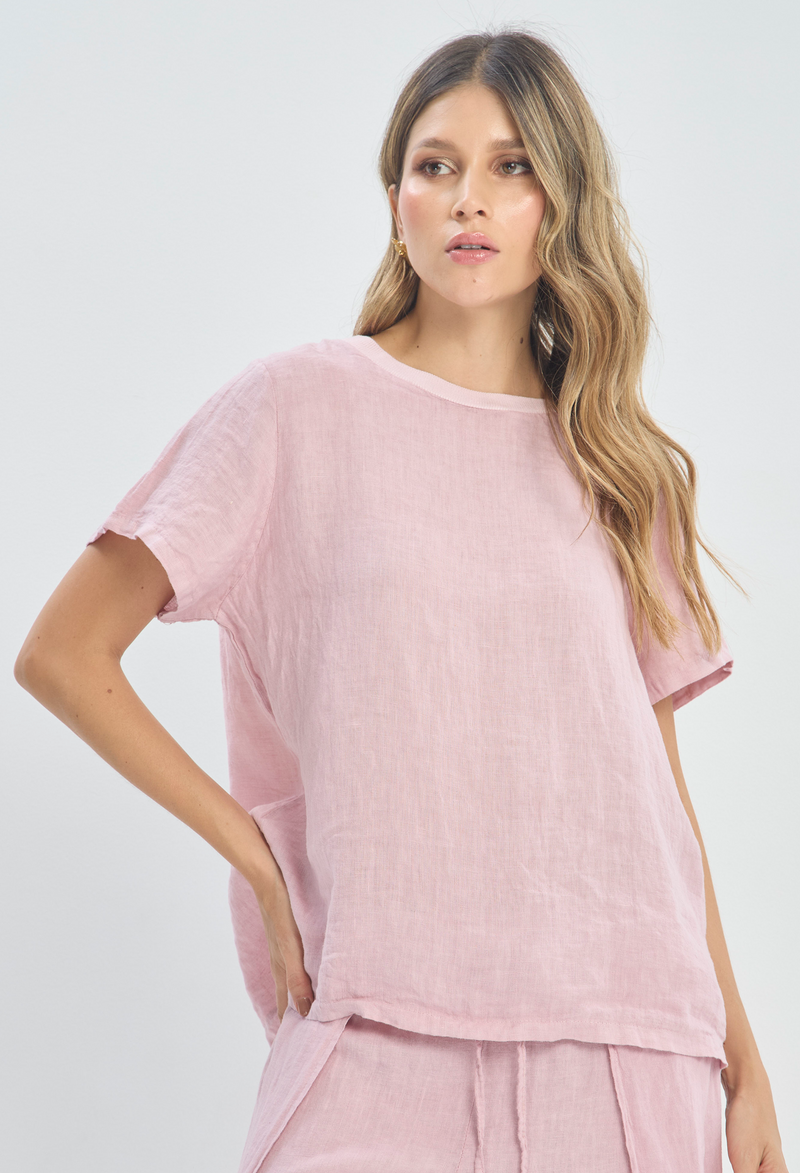 Blusa Lino Manga Corta Rosa BYBLA - vista 2