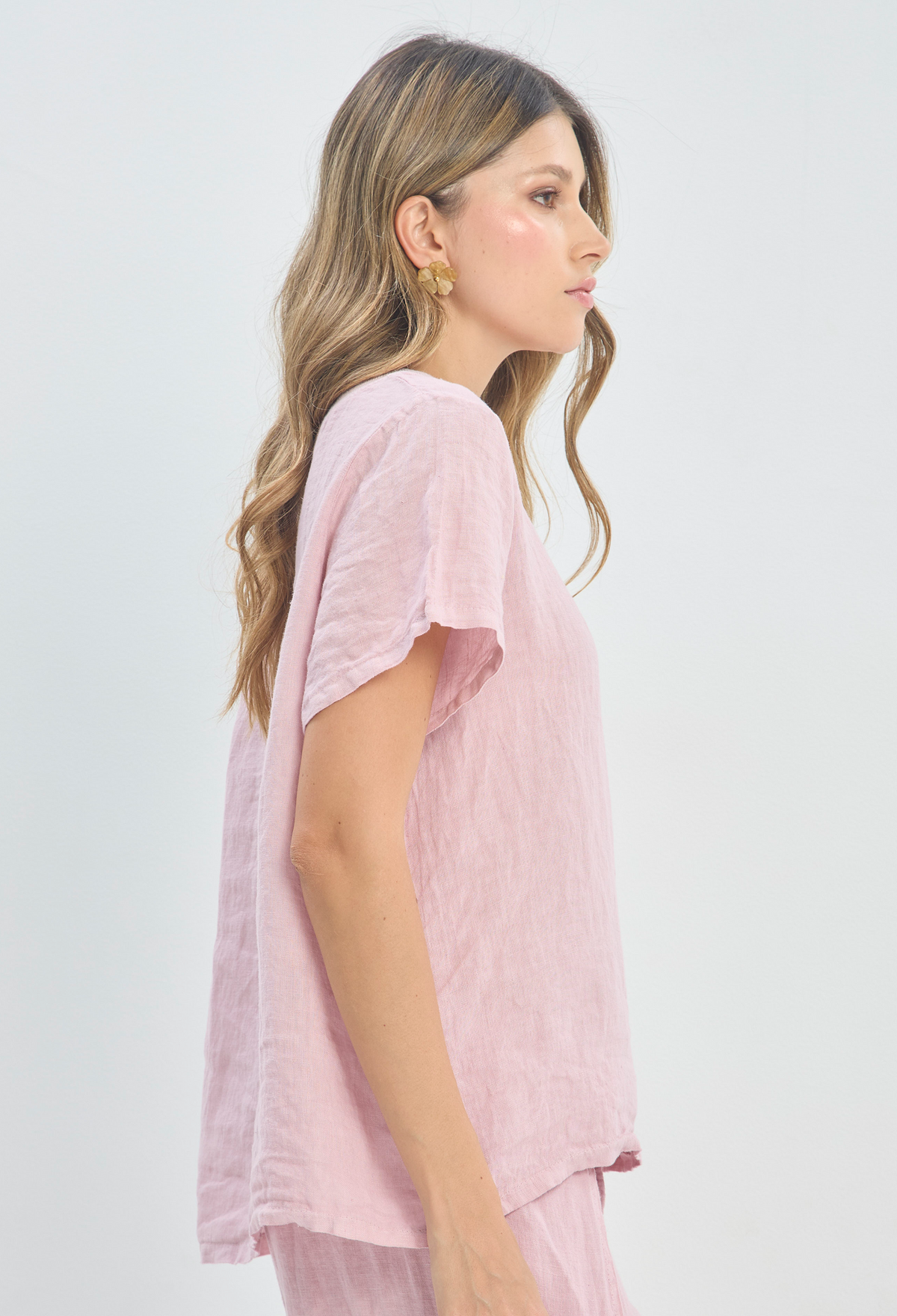 Blusa Lino Manga Corta Rosa BYBLA - vista 3