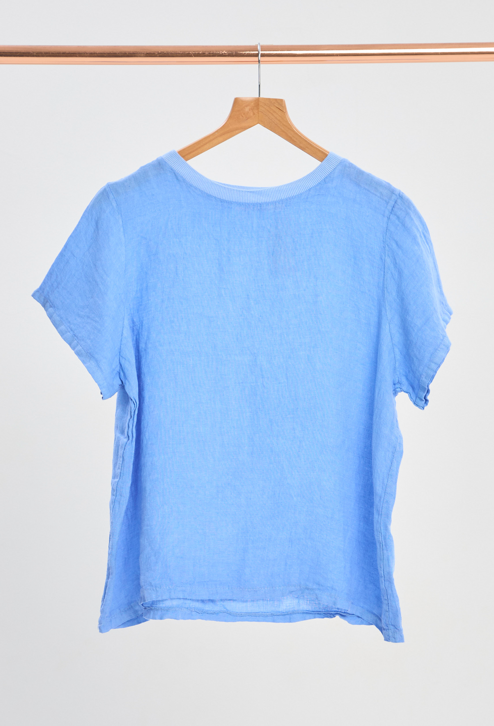 Blusa Lino Manga Corta Azul BYBLA