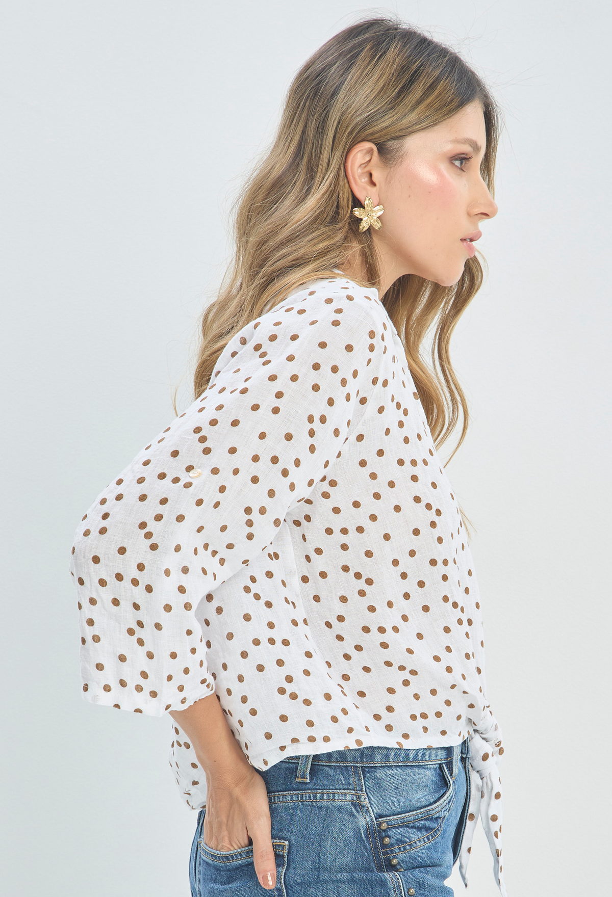 Blusa Lino Lunares Anudada Blanca BYBLA - vista 2
