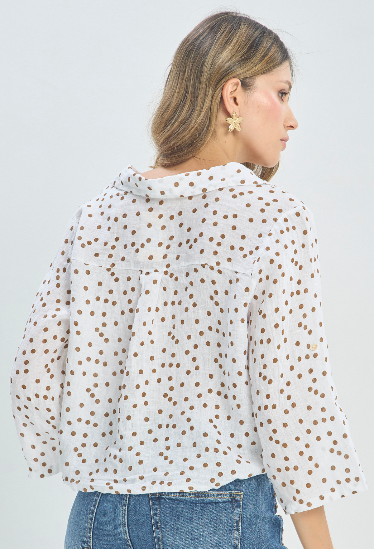 Blusa Lino Lunares Anudada Blanca BYBLA - vista 3