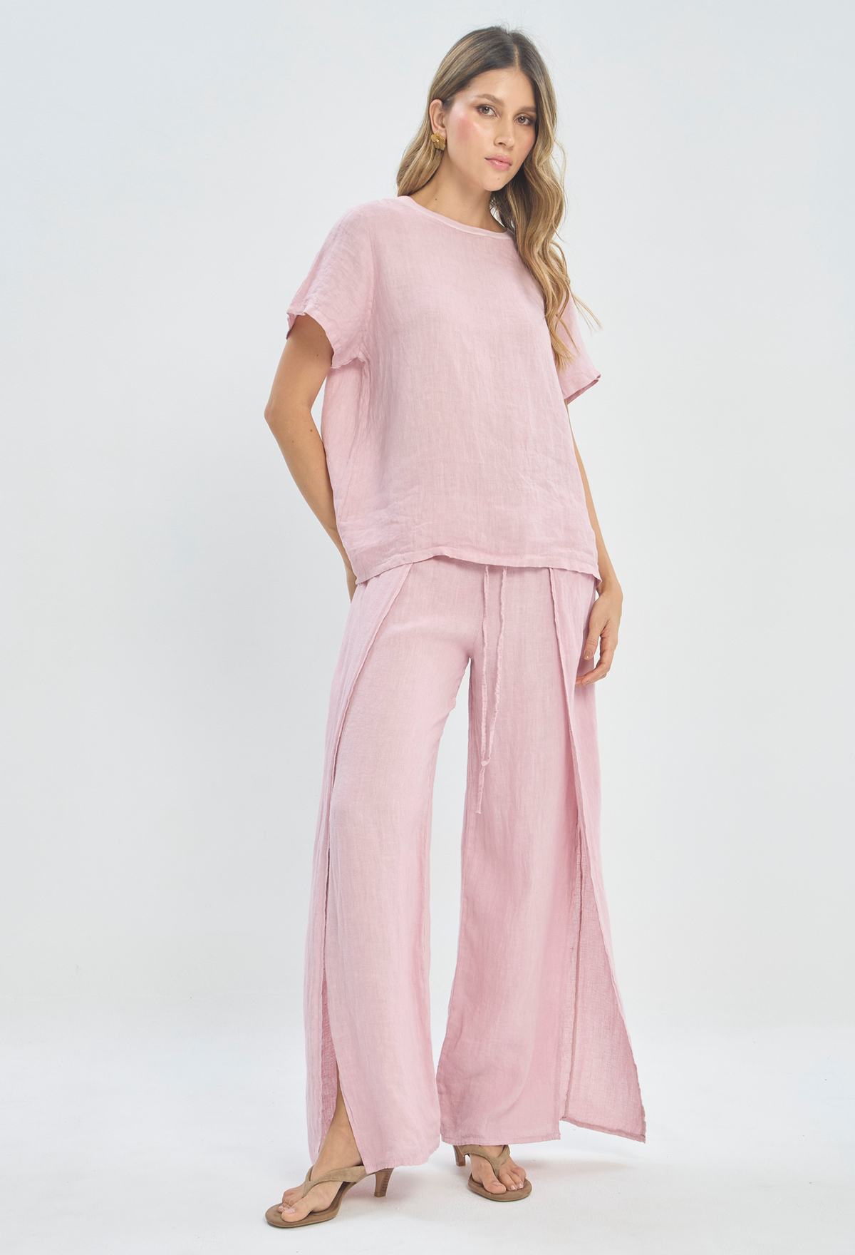 Pantalón en Lino Rosa Empolvado BYBLA