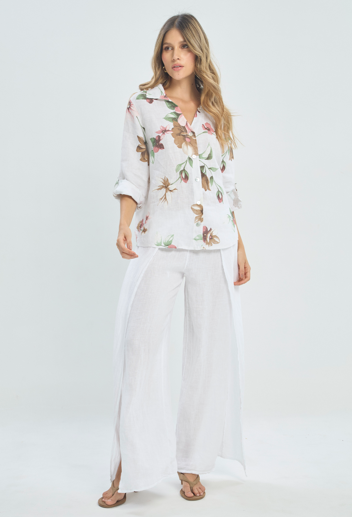 Pantalón en Lino Blanco con Aberturas BYBLA - vista 6