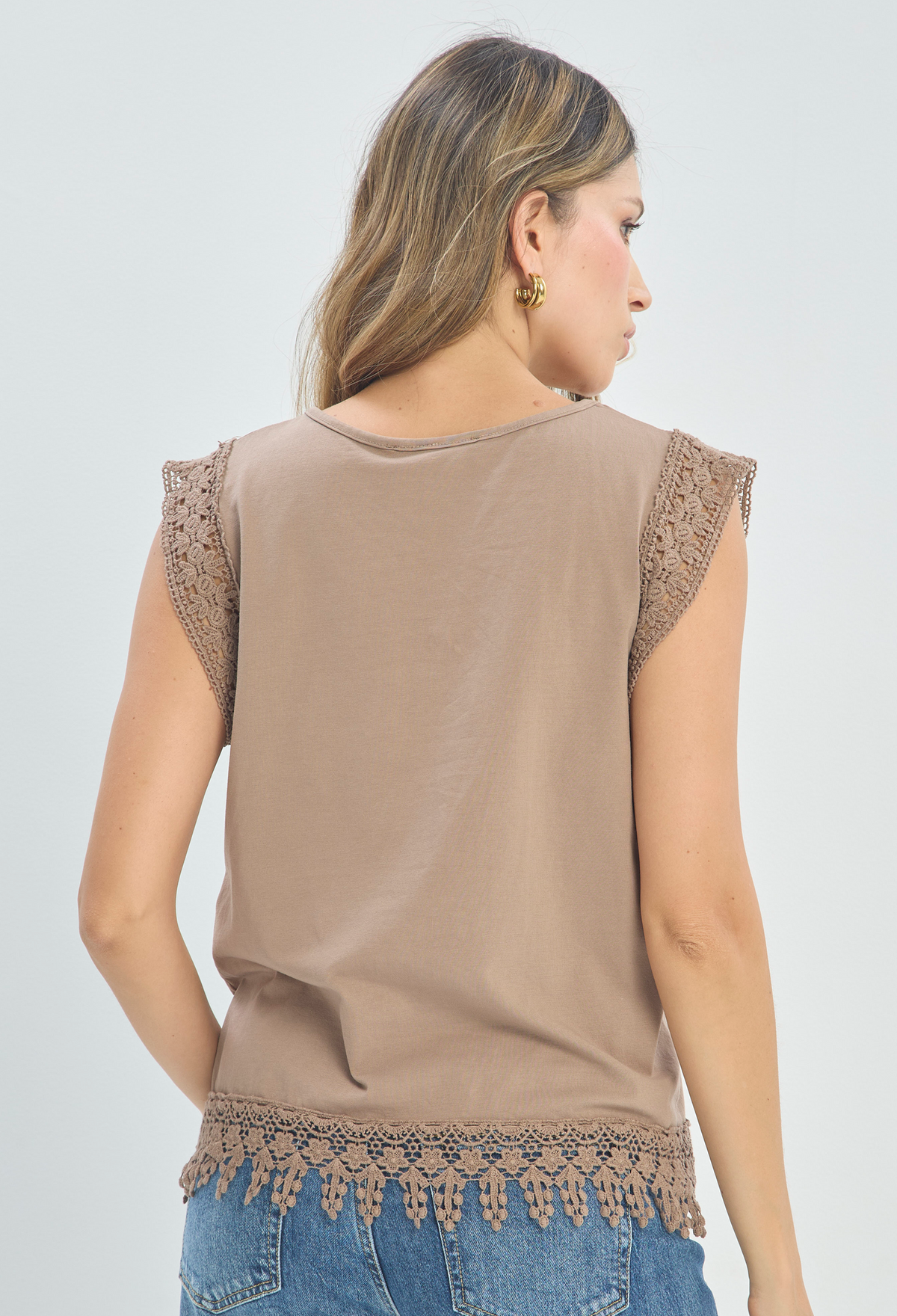 Blusa Algodón con Encaje Topo BYBLA - vista 3