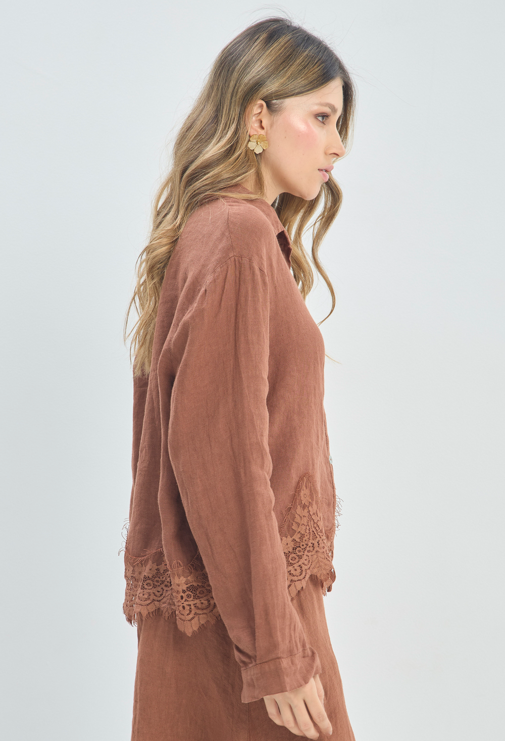 Blusa Manga Larga Encaje Terracota BYBLA