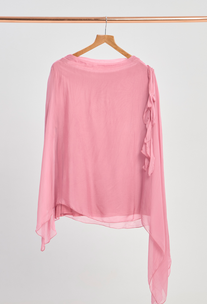 Blusa Seda Asimétrica Rosa BYBLA