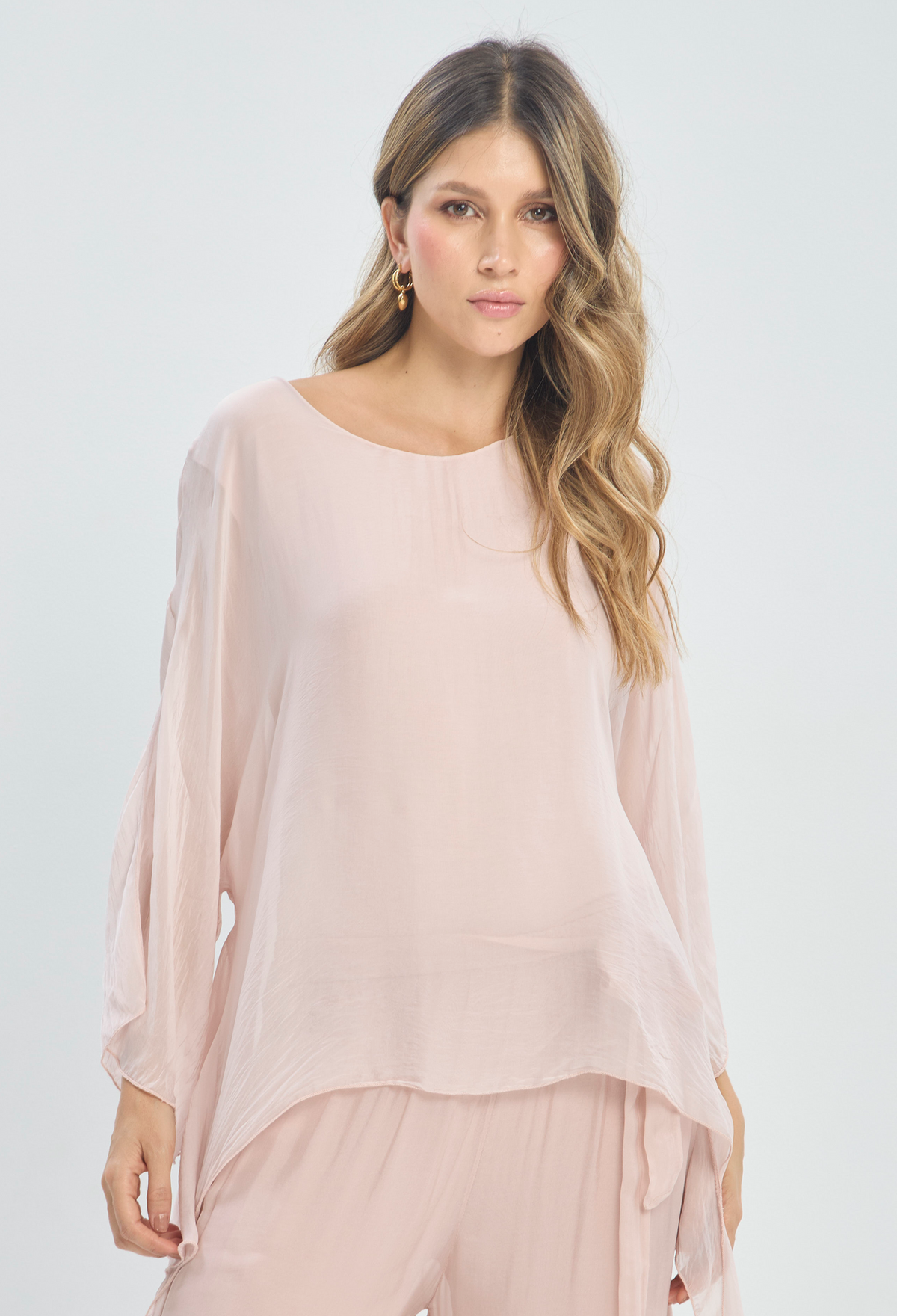 Blusa Seda Capas Rosa Pastel BYBLA