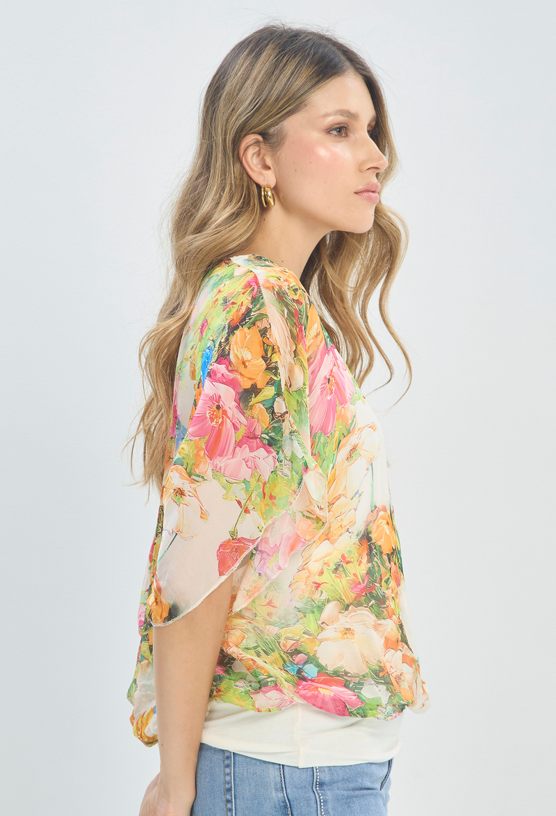 Blusa Seda Estampado Floral Crema BYBLA - vista 2