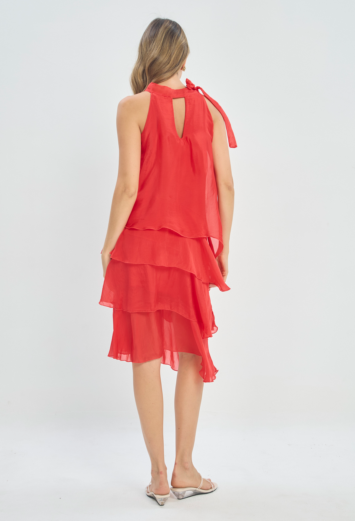 Vestido Seda Cuello Halter en Capas Rojo BYBLA - vista 3