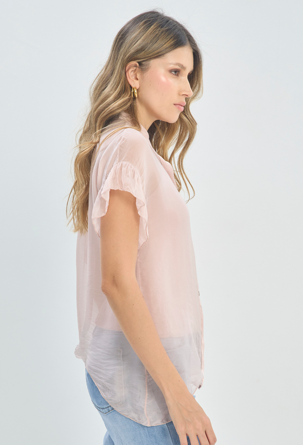 Blusa Manga Corta Con Vuelos y Camisilla Rosa BYBLA - vista 2