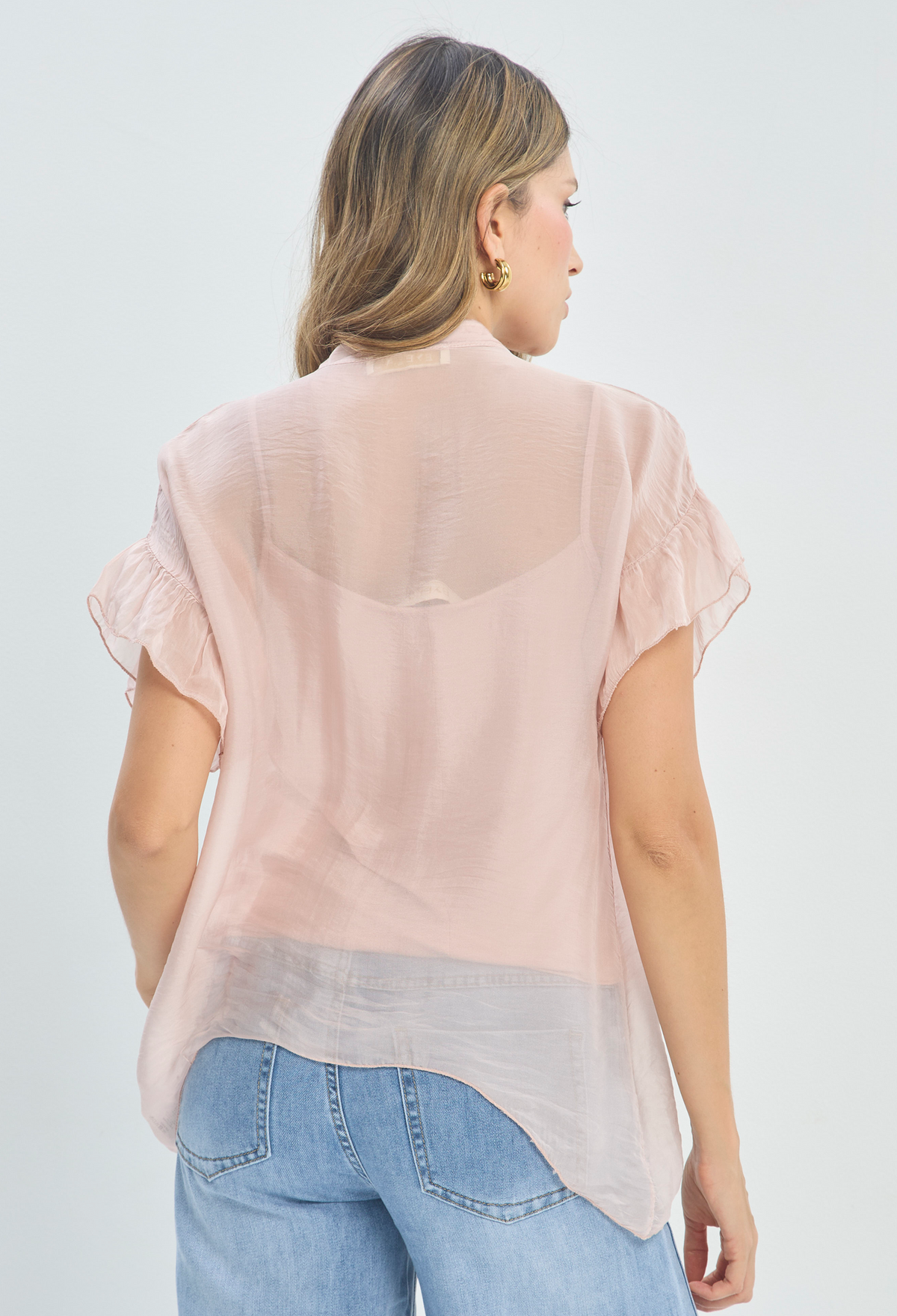 Blusa Manga Corta Con Vuelos y Camisilla Rosa BYBLA - vista 3