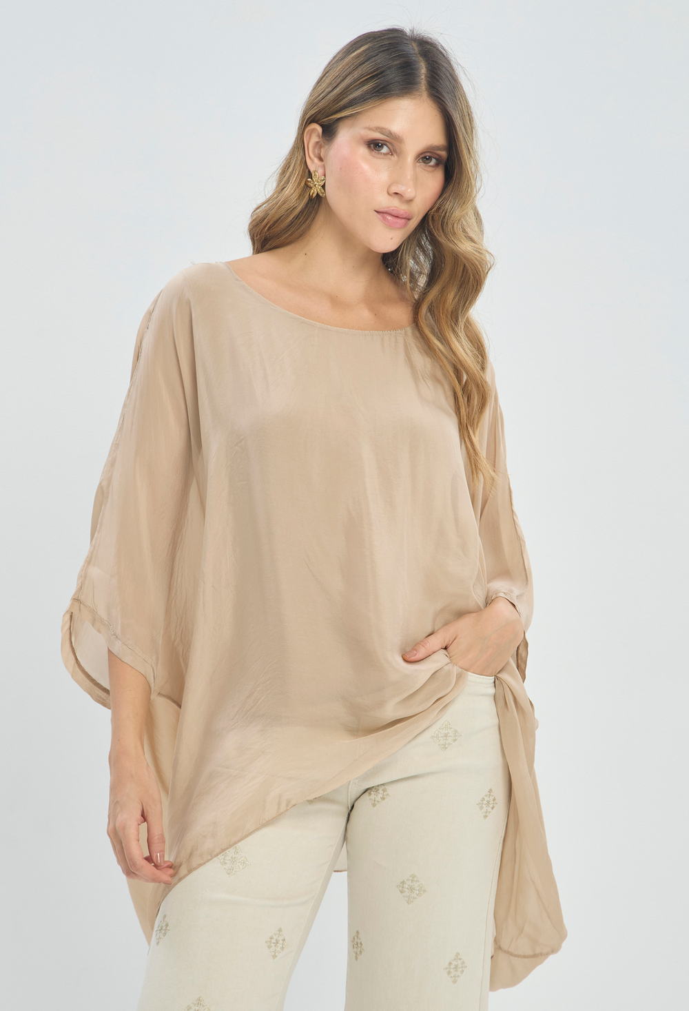 Blusa Seda Manga Amplia Champaña BYBLA