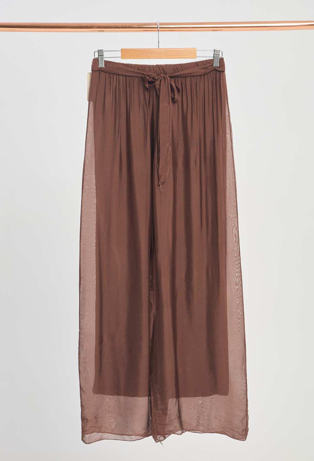 Pantalón en Seda Marrón Chocolate BYBLA
