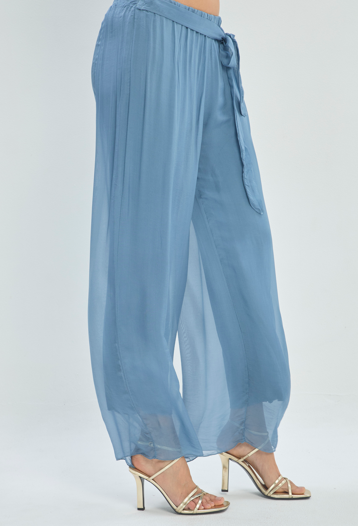 Pantalón en Seda Azul Acero BYBLA - vista 3
