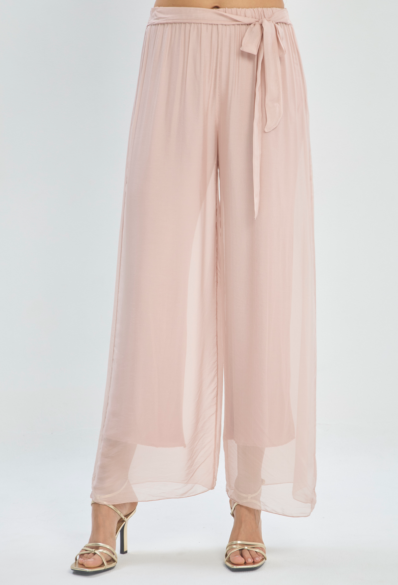 Pantalón en Seda Rosa Empolvado BYBLA - vista 2