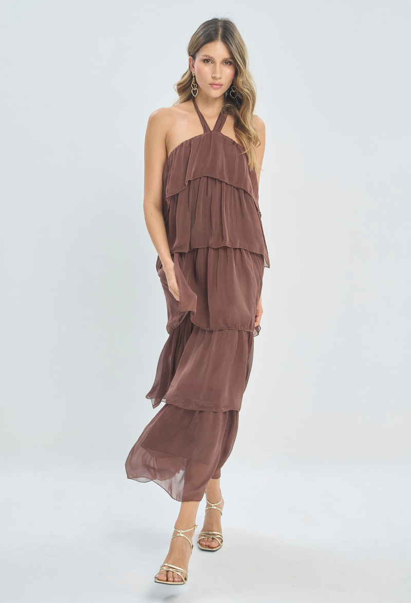 Vestido Largo Capas Chocolate BYBLA - vista 2