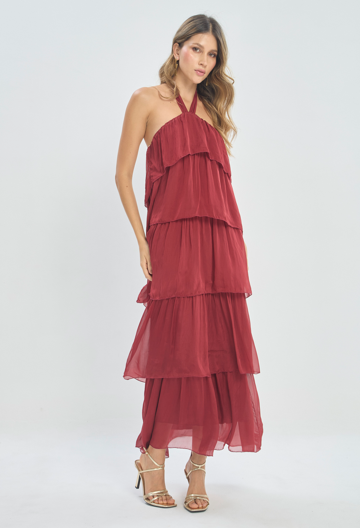 Vestido Largo Capas Vinotinto BYBLA